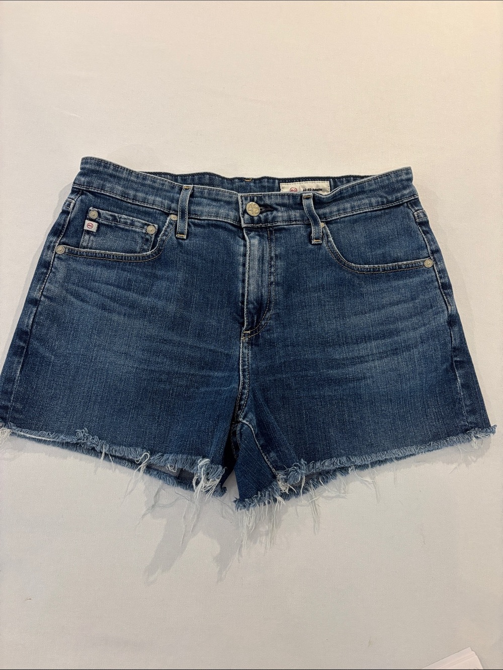 AG-ED Hailey Cutoff Raw Hem Dark Wash Denim Shorts. Size 28